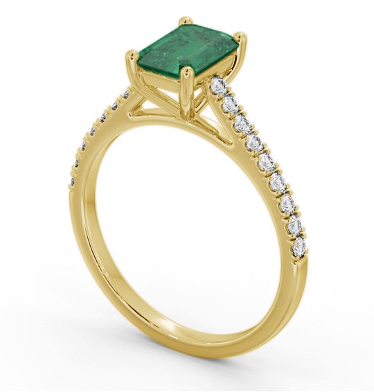 Solitaire 1.35ct Emerald and Diamond 18K Yellow Gold Ring with Channel Set Side Stones GEM91_YG_EM_THUMB1 