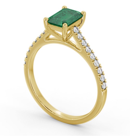 Solitaire 1.35ct Emerald and Diamond 18K Yellow Gold Ring with Channel Set Side Stones GEM91_YG_EM_THUMB1