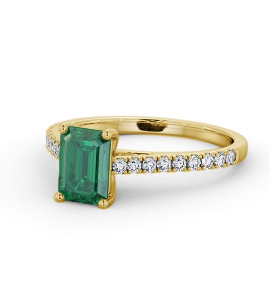 Solitaire 1.35ct Emerald and Diamond 18K Yellow Gold Ring with Channel Set Side Stones GEM91_YG_EM_THUMB2 