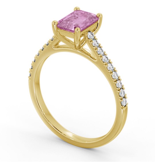 Solitaire 1.35ct Pink Sapphire and Diamond 18K Yellow Gold Ring with Channel Set Side Stones GEM91_YG_PS_THUMB1