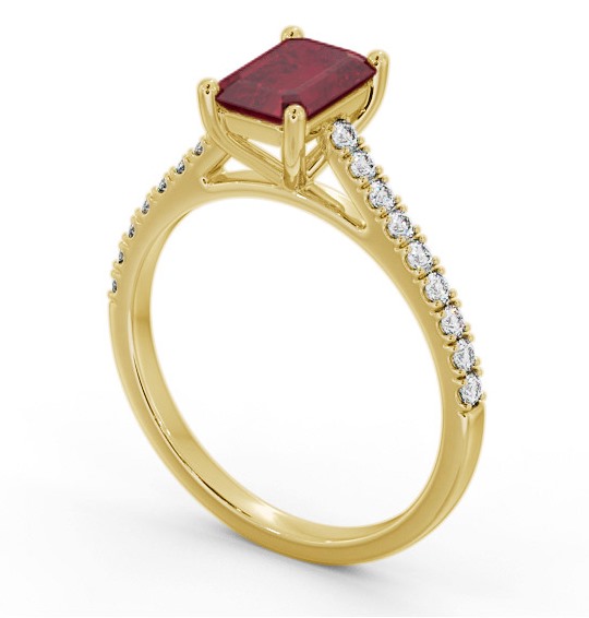 Solitaire 1.35ct Ruby and Diamond 18K Yellow Gold Ring with Channel Set Side Stones GEM91_YG_RU_THUMB1 