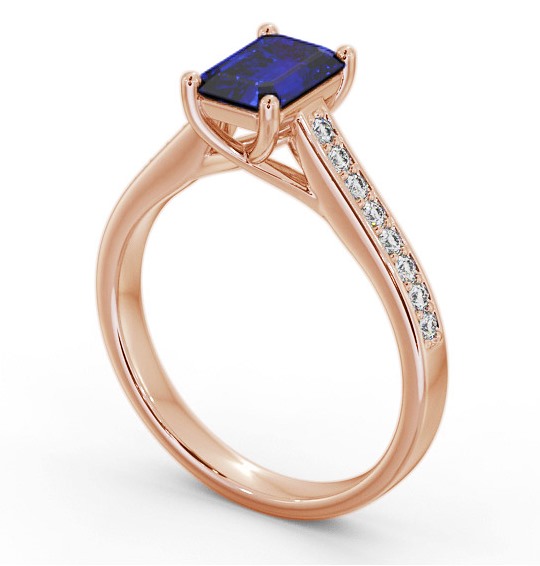 Solitaire 1.35ct Blue Sapphire and Diamond 18K Rose Gold Ring with Channel Set Side Stones GEM92_RG_BS_THUMB1