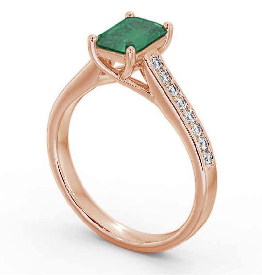 Solitaire 1.35ct Emerald and Diamond 9K Rose Gold Ring with Channel Set Side Stones GEM92_RG_EM_THUMB1