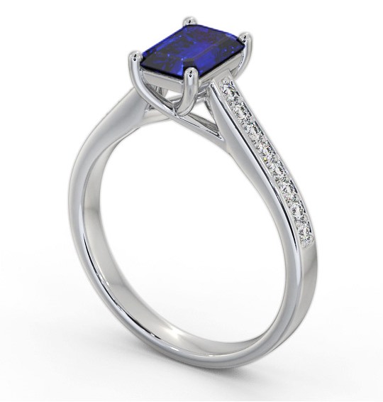 Solitaire 1.35ct Blue Sapphire and Diamond 18K White Gold Ring with Channel Set Side Stones GEM92_WG_BS_THUMB1 