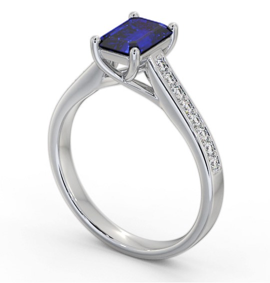 Solitaire 1.35ct Blue Sapphire and Diamond Palladium Ring with Channel Set Side Stones GEM92_WG_BS_THUMB1