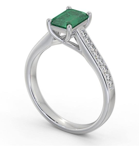 Solitaire 1.35ct Emerald and Diamond 18K White Gold Ring with Channel Set Side Stones GEM92_WG_EM_THUMB1 