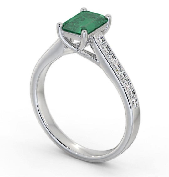 Solitaire 1.10ct Emerald and Diamond 9K White Gold Ring with Channel Set Side Stones GEM92_WG_EM_THUMB1