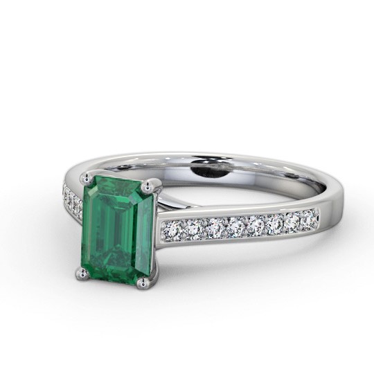 Solitaire 1.35ct Emerald and Diamond 18K White Gold Ring with Channel Set Side Stones GEM92_WG_EM_THUMB2 