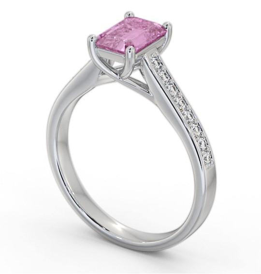 Solitaire 1.35ct Pink Sapphire and Diamond 18K White Gold Ring with Channel Set Side Stones GEM92_WG_PS_THUMB1