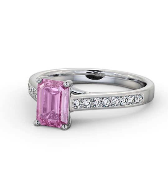 Solitaire 1.35ct Pink Sapphire and Diamond 18K White Gold Ring with Channel Set Side Stones GEM92_WG_PS_THUMB2 