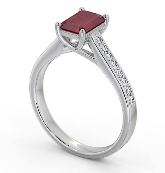 Solitaire 1.35ct Ruby and Diamond 18K White Gold Ring with Channel Set Side Stones GEM92_WG_RU_THUMB1 