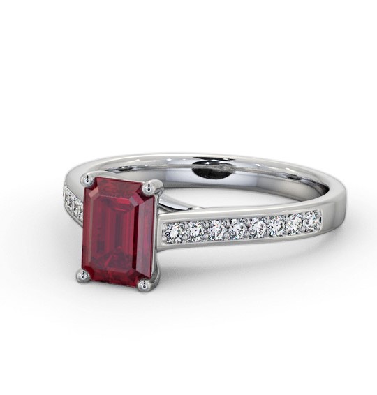 Solitaire 1.35ct Ruby and Diamond 18K White Gold Ring with Channel Set Side Stones GEM92_WG_RU_THUMB2 
