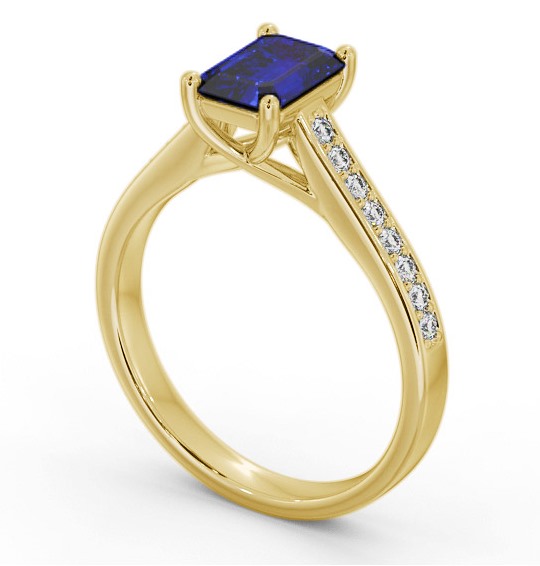 Solitaire 1.35ct Blue Sapphire and Diamond 9K Yellow Gold Ring with Channel Set Side Stones GEM92_YG_BS_THUMB1