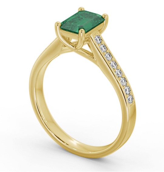 Solitaire 1.35ct Emerald and Diamond 18K Yellow Gold Ring with Channel Set Side Stones GEM92_YG_EM_THUMB1 