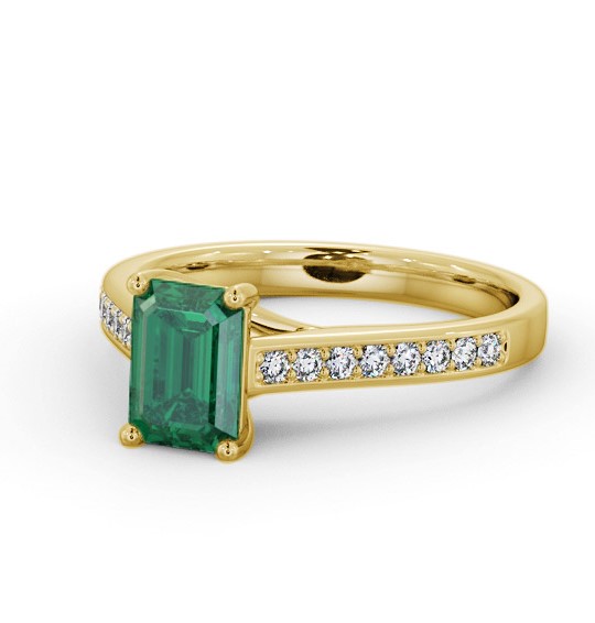 Solitaire 1.35ct Emerald and Diamond 18K Yellow Gold Ring with Channel Set Side Stones GEM92_YG_EM_THUMB2 