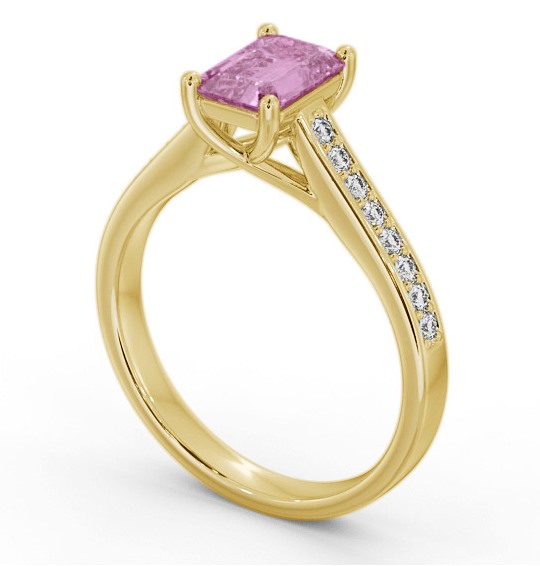 Solitaire 1.35ct Pink Sapphire and Diamond 18K Yellow Gold Ring with Channel Set Side Stones GEM92_YG_PS_THUMB1