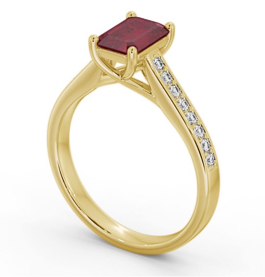 Solitaire 1.35ct Ruby and Diamond 18K Yellow Gold Ring with Channel Set Side Stones GEM92_YG_RU_THUMB1