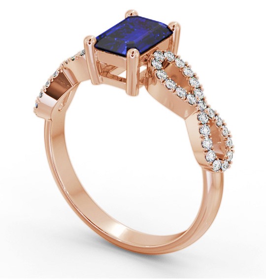 Solitaire 1.35ct Blue Sapphire and Diamond 18K Rose Gold Ring with Channel Set Side Stones GEM94_RG_BS_THUMB1