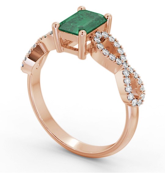 Solitaire 1.35ct Emerald and Diamond 18K Rose Gold Ring with Channel Set Side Stones GEM94_RG_EM_THUMB1