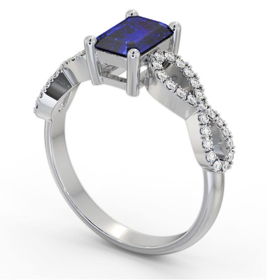 Solitaire 1.35ct Blue Sapphire and Diamond Palladium Ring with Channel Set Side Stones GEM94_WG_BS_THUMB1 