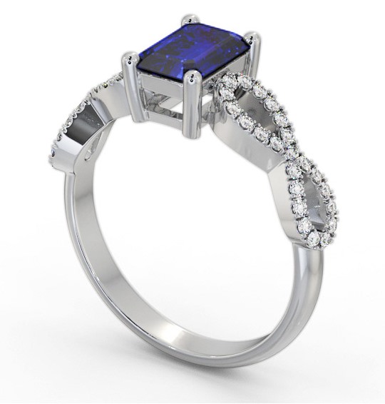 Solitaire 1.35ct Blue Sapphire and Diamond Platinum Ring with Channel Set Side Stones GEM94_WG_BS_THUMB1