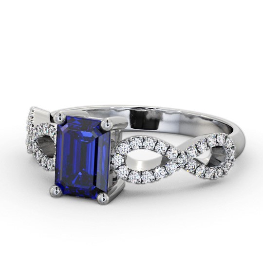 Solitaire 1.35ct Blue Sapphire and Diamond Palladium Ring with Channel Set Side Stones GEM94_WG_BS_THUMB2 