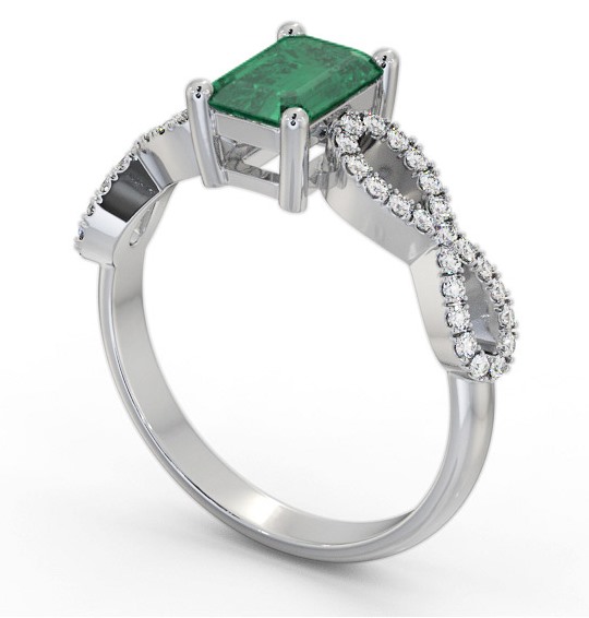 Solitaire 1.35ct Emerald and Diamond 18K White Gold Ring with Channel Set Side Stones GEM94_WG_EM_THUMB1 