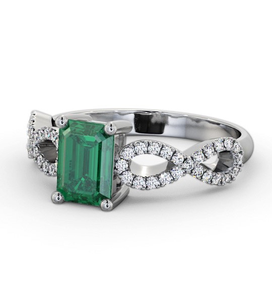Solitaire 1.35ct Emerald and Diamond 18K White Gold Ring with Channel Set Side Stones GEM94_WG_EM_THUMB2 