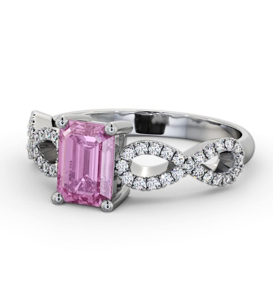 Solitaire 1.35ct Pink Sapphire and Diamond 18K White Gold Ring with Channel Set Side Stones GEM94_WG_PS_THUMB2 