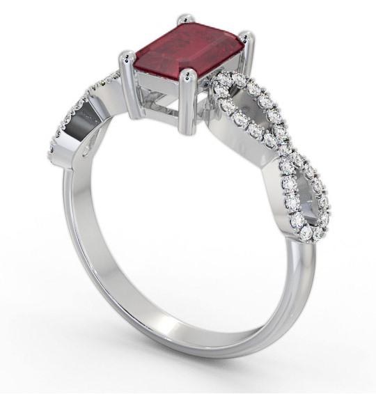 Solitaire 1.35ct Ruby and Diamond 18K White Gold Ring with Channel Set Side Stones GEM94_WG_RU_THUMB1 