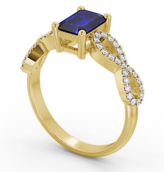 Solitaire 1.35ct Blue Sapphire and Diamond 18K Yellow Gold Ring with Channel Set Side Stones GEM94_YG_BS_THUMB1