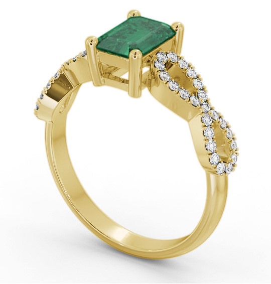 Solitaire 1.35ct Emerald and Diamond 18K Yellow Gold Ring with Channel Set Side Stones GEM94_YG_EM_THUMB1 