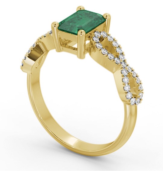 Solitaire 1.35ct Emerald and Diamond 18K Yellow Gold Ring with Channel Set Side Stones GEM94_YG_EM_THUMB1