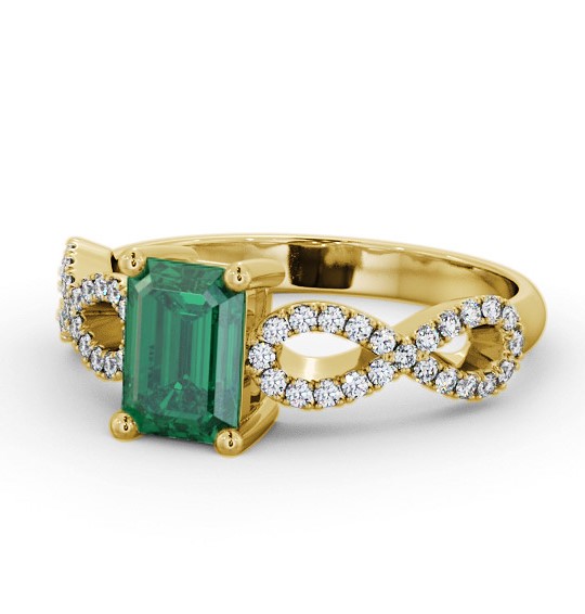 Solitaire 1.35ct Emerald and Diamond 18K Yellow Gold Ring with Channel Set Side Stones GEM94_YG_EM_THUMB2 
