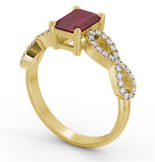 Solitaire 1.35ct Ruby and Diamond 18K Yellow Gold Ring with Channel Set Side Stones GEM94_YG_RU_THUMB1