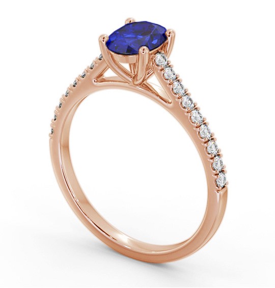 Solitaire 1.35ct Blue Sapphire and Diamond 18K Rose Gold Ring with Channel Set Side Stones GEM95_RG_BS_THUMB1 