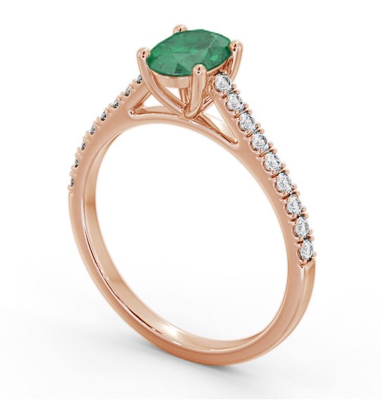 Solitaire 1.35ct Emerald and Diamond 18K Rose Gold Ring with Channel Set Side Stones GEM95_RG_EM_THUMB1