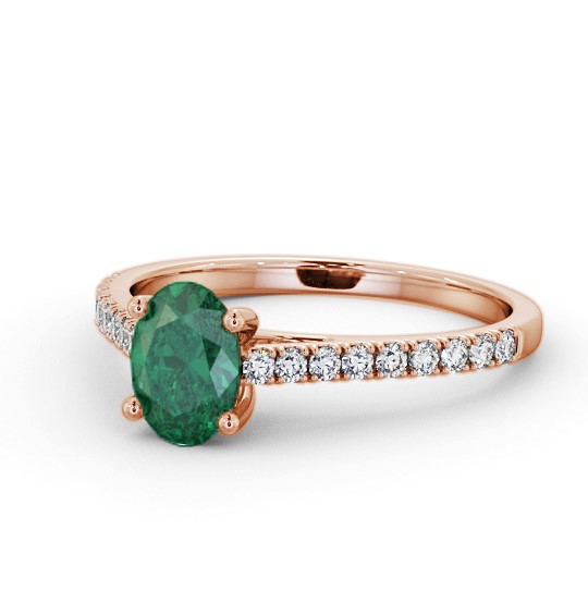 Solitaire 1.35ct Emerald and Diamond 18K Rose Gold Ring with Channel Set Side Stones GEM95_RG_EM_THUMB2 