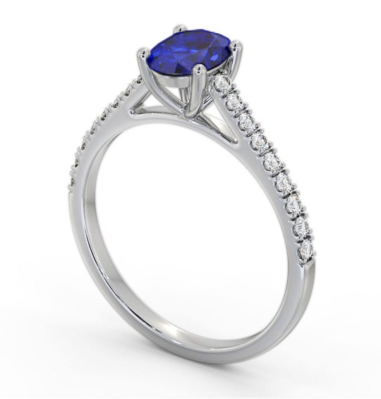 Solitaire 1.35ct Blue Sapphire and Diamond Platinum Ring with Channel Set Side Stones GEM95_WG_BS_THUMB1