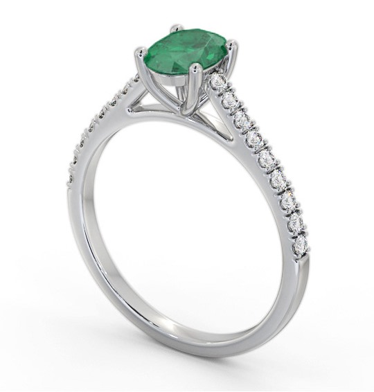 Solitaire 1.35ct Emerald and Diamond 18K White Gold Ring with Channel Set Side Stones GEM95_WG_EM_THUMB1 