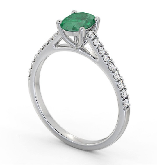 Solitaire 1.05ct Emerald and Diamond 9K White Gold Ring with Channel Set Side Stones GEM95_WG_EM_THUMB1