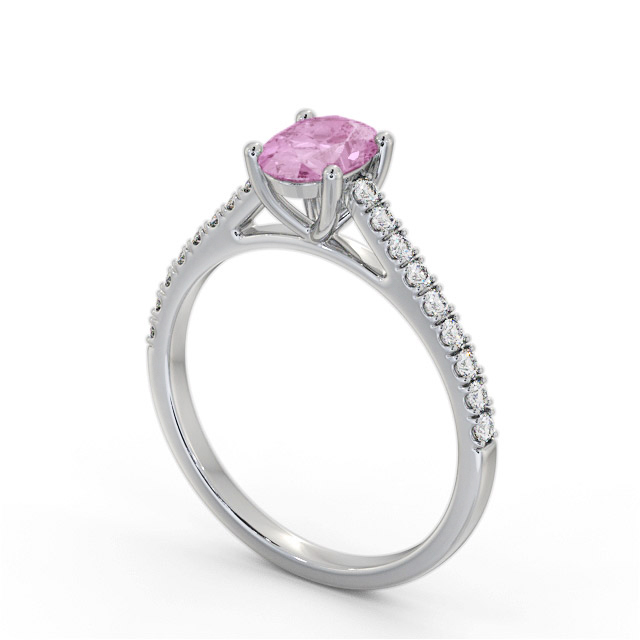 Solitaire Pink Sapphire and Diamond 18K White Gold Ring With Side Stones- Elisa GEM95_WG_PS_SIDE