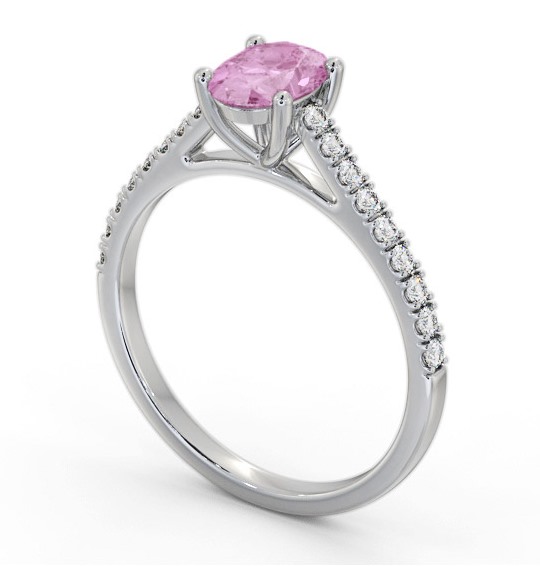 Solitaire 1.35ct Pink Sapphire and Diamond 18K White Gold Ring with Channel Set Side Stones GEM95_WG_PS_THUMB1 