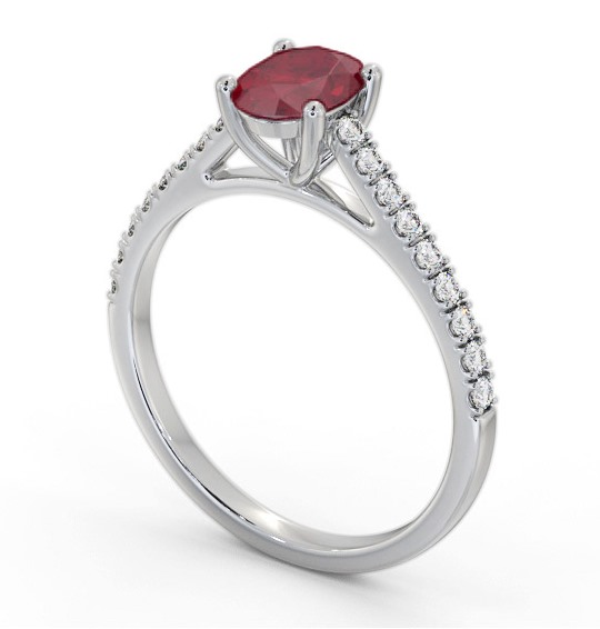 Solitaire 1.35ct Ruby and Diamond 18K White Gold Ring with Channel Set Side Stones GEM95_WG_RU_THUMB1 