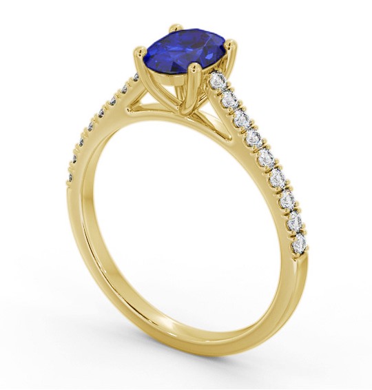 Solitaire 1.35ct Blue Sapphire and Diamond 18K Yellow Gold Ring with Channel Set Side Stones GEM95_YG_BS_THUMB1