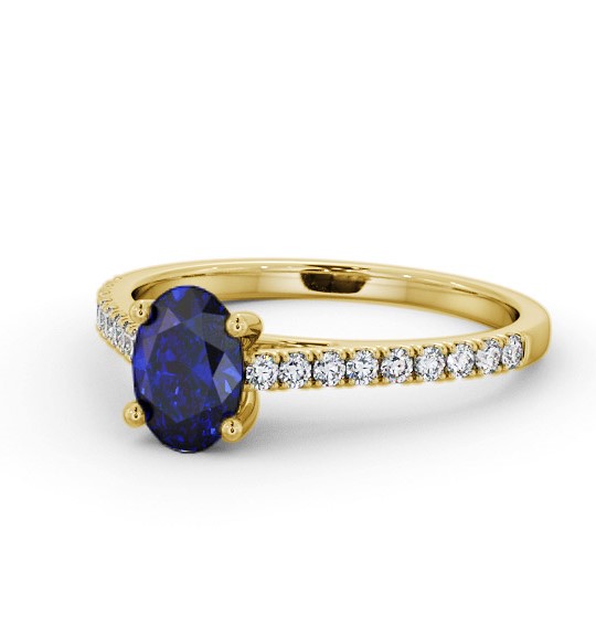 Solitaire 1.35ct Blue Sapphire and Diamond 18K Yellow Gold Ring with Channel Set Side Stones GEM95_YG_BS_THUMB2 