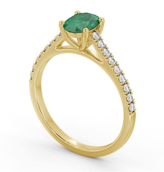 Solitaire 1.35ct Emerald and Diamond 18K Yellow Gold Ring with Channel Set Side Stones GEM95_YG_EM_THUMB1 