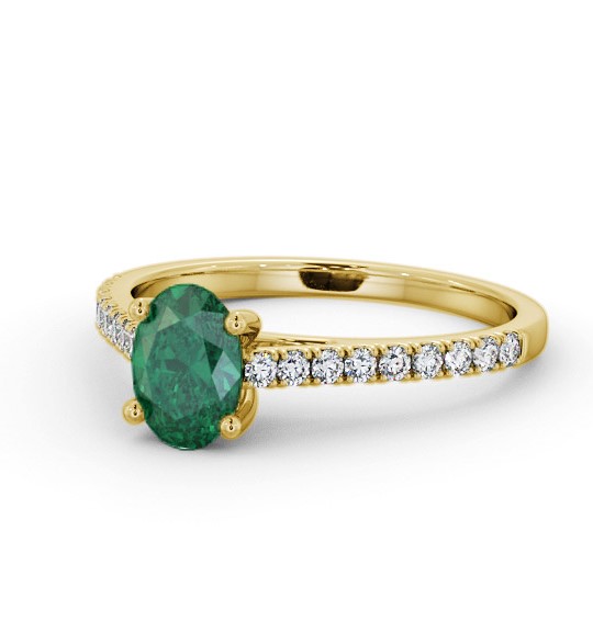 Solitaire 1.35ct Emerald and Diamond 18K Yellow Gold Ring with Channel Set Side Stones GEM95_YG_EM_THUMB2 