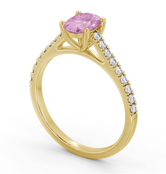 Solitaire 1.35ct Pink Sapphire and Diamond 18K Yellow Gold Ring with Channel Set Side Stones GEM95_YG_PS_THUMB1