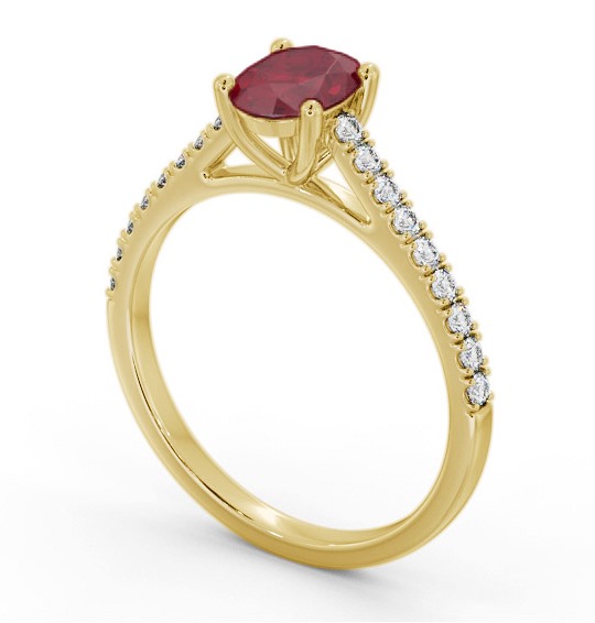 Solitaire 1.35ct Ruby and Diamond 9K Yellow Gold Ring with Channel Set Side Stones GEM95_YG_RU_THUMB1